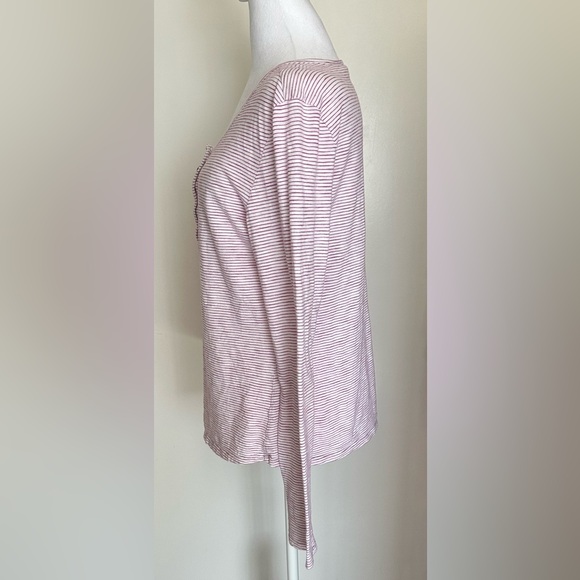 Sundance Women’s Top White Pink Stripe Henley Neck Long Sleeve Size M Cotton - Picture 8 of 11